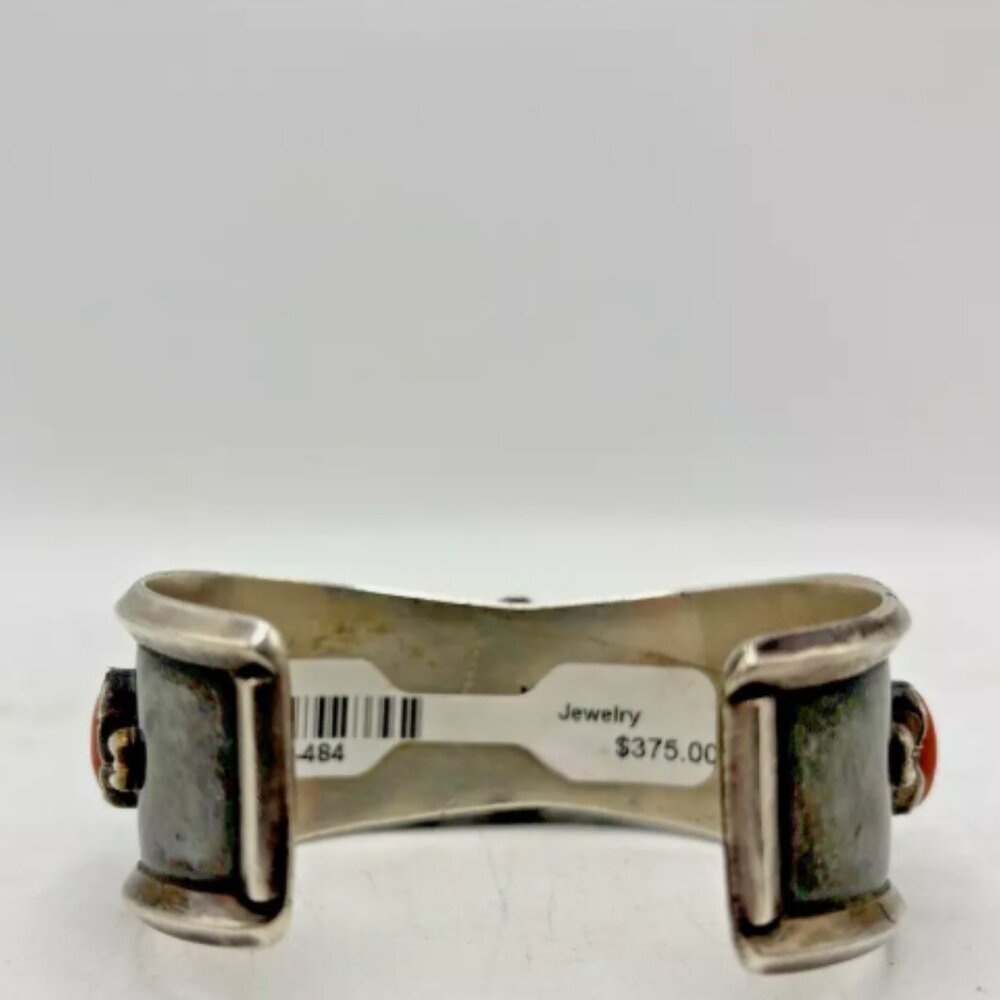 Vintage ML Native‎ American Navajo Zuni Silver Turquoise Coral Cuff Bracelet - Picture 8 of 14